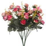 7 Branch 21 Mini Rose Heads Artificial Flowers Bouquet Wedding Home Office Decor,Pack Of 2 (2 Pcs Rose Red)