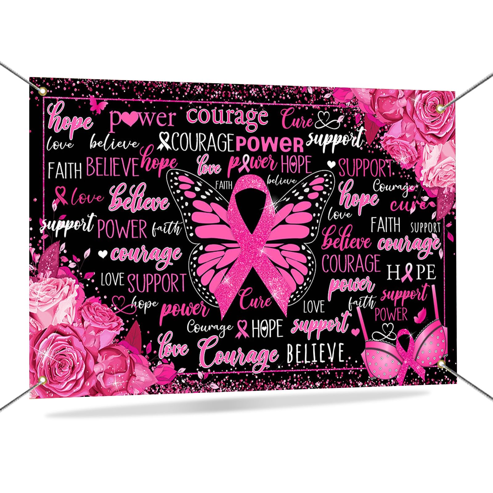 Breast Cancer Awareness Banner Backdrop Pink Ribbon Banner Decor 6x3.6ft
