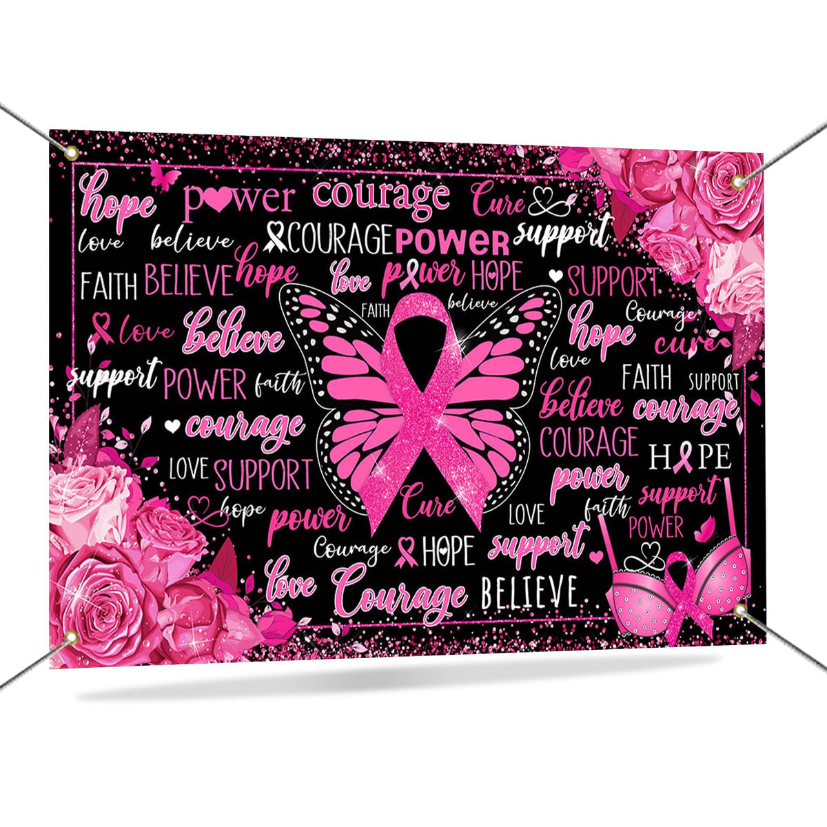 Breast Cancer Awareness Banner Backdrop Pink Ribbon Banner Decor 6x3.6ft
