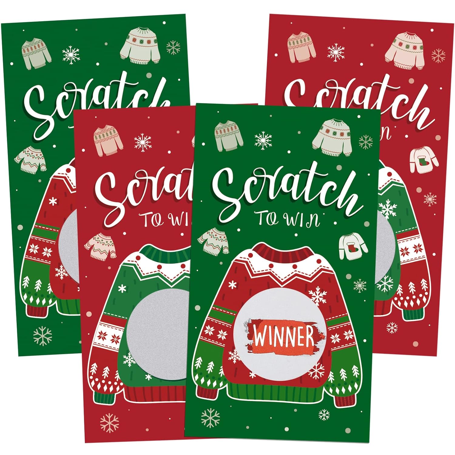 50 Pcs Christmas Scratch Off Cards Ugly Sweater Scratch Off Game Christmas Cards Holiday Xmas Games Ugly Sweater Party Decorations Winner You Lose Tickets For Winter Office Party Supplies