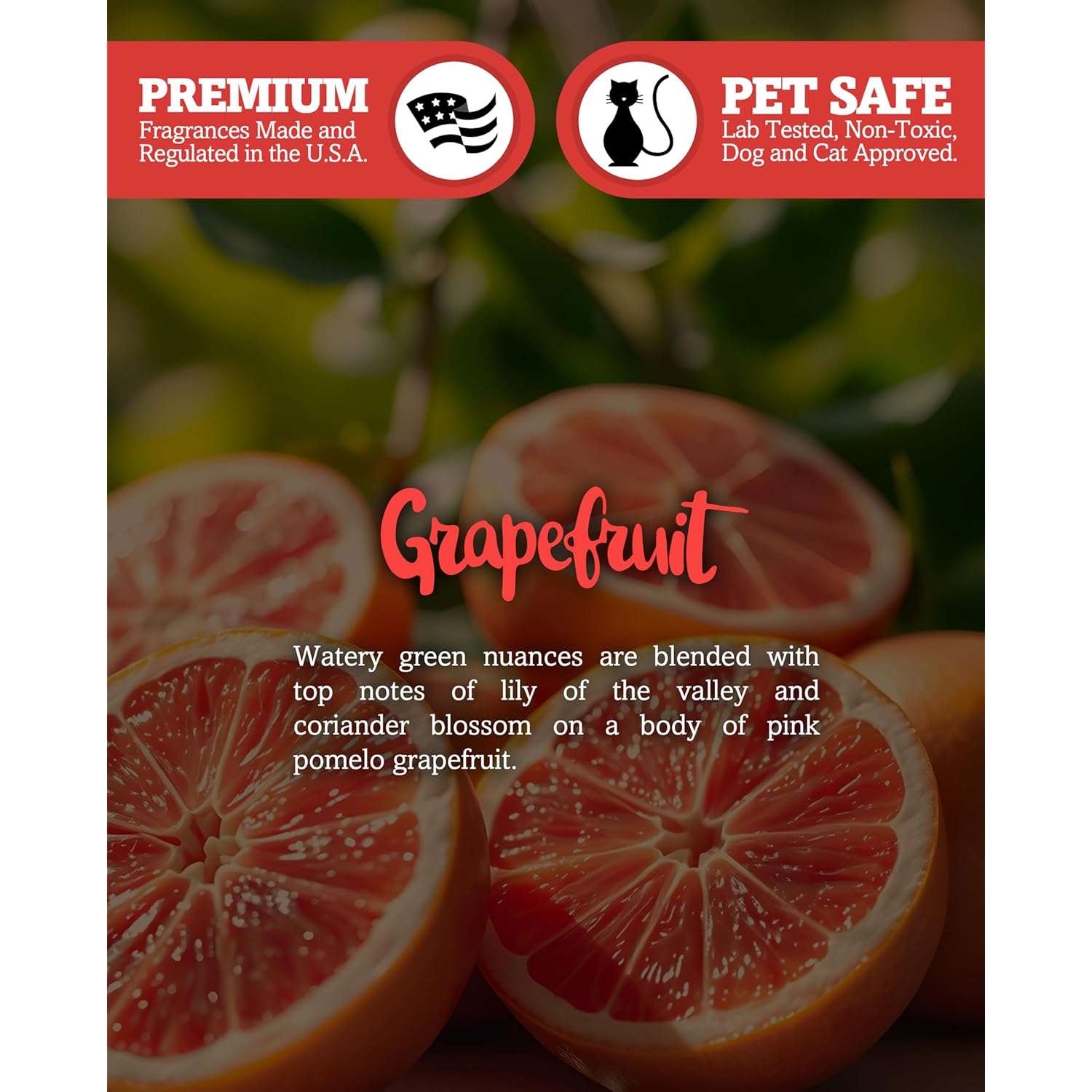 Grapefruit Highly Scented Natural Soy Candle, Essential Fragrance Oils, 100% Soy, Phthalate & Paraben Free, Clean Burning, 9 Oz.