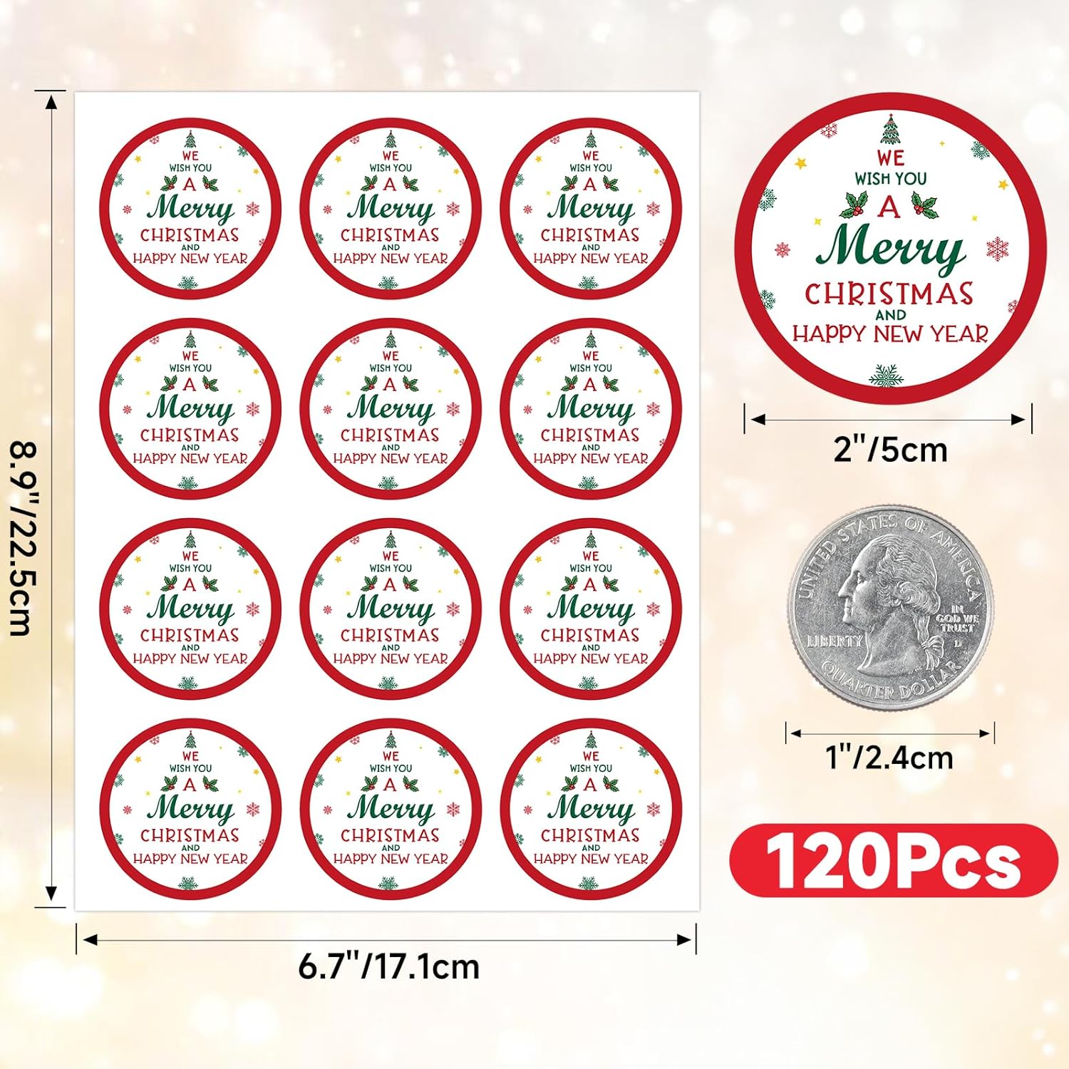 Christmas Gift Stickers - 120Pcs 2Inch Merry Christmas And Happy New Year Stickers Self Adhesive Holly Envelope Seal Label Sticker Xmas Gift Sticker Happy Holidays Label For Card Present Decor