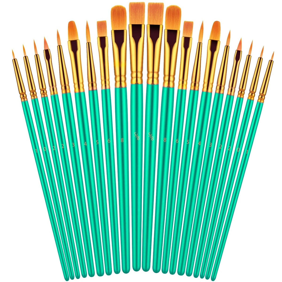 Paint Brushes Set, 20 Pcs Paint Brushes For Acrylic Painting, Oil Watercolor Acrylic Paint Brush, Artist Paintbrushes For Body Face Rock Canvas, Kids Adult Drawing Arts Crafts Supplies, Green