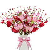 Valentine'S Day Gifts 12 Pack Artifcial Valentine Decorations 17 Inch Valentines Day Pink Picks With Red Tulip Pink Love Heart Berries For Valentine Wedding Anniversary Party Decor