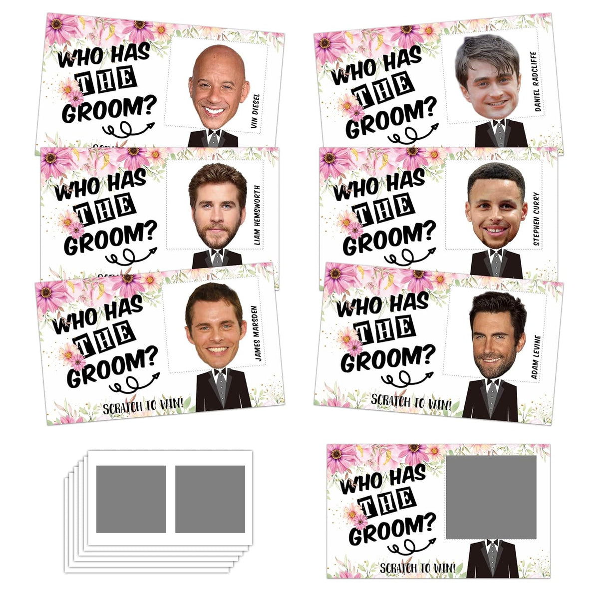 Bridal Shower Games - Who Has The Groom Scratch Off Cards - Floral Scratch Off Cards & Stickers - Bachelorette Party Game - Girls Night Out Activity - Bride Shower Supplies Decorations - 36 Pcs(D03)
