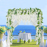 6Pcs Wisteria Garland Artificial Flowers Garland Fake Hanging Wisteria Vines Rattan Silk Hanging Flower Vines For Home Garden Outdoor Wedding Arch Party Ceremony Total 35.4Ft (White)