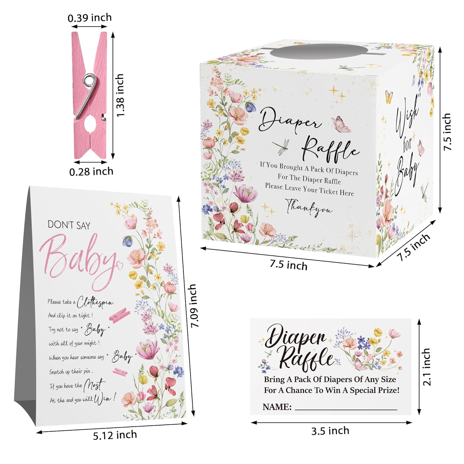 Bloom Diaper Raffle Box With 50 Tickets - Don'T Say Baby Game, Boho Wildflowers Baby Shower Games Kit For Girls-W1