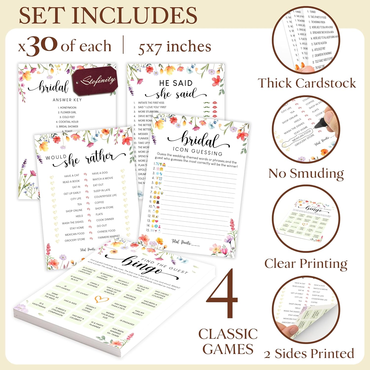 Hilarious Bridal Shower Games 30 Guests - Wedding Games For Reception Decorations, Funny Find The Guest Bingo Game, He Said She Said Would She Rather Wildflower Bridal Shower Decorations