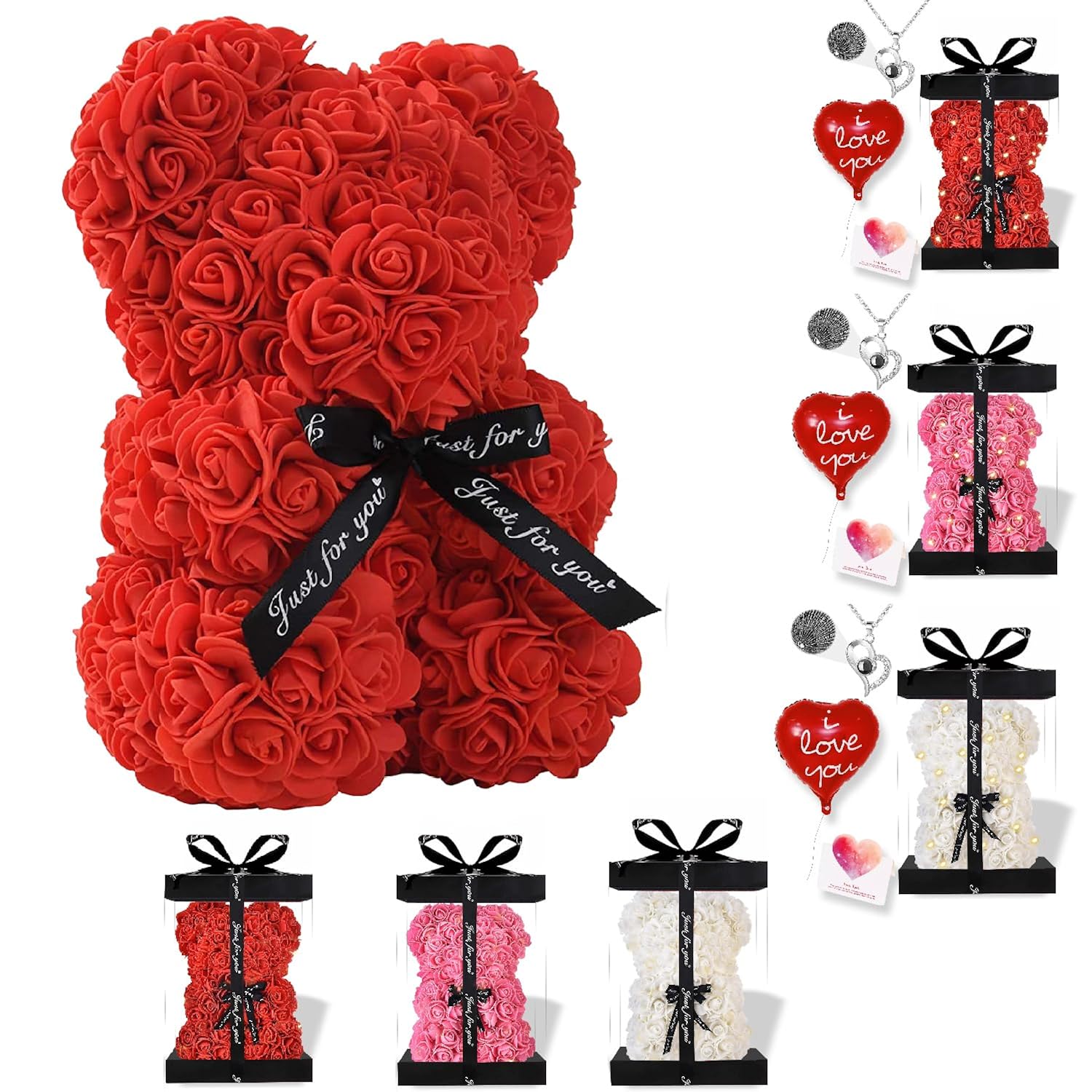 Rose Bear Xamas Gift For Girlfriend, Forever Rose Preserved Flowers Cub For Her Valentines Day, Wedding, Mothers Day, Date, Birthday And Anniversary With Transparent Box