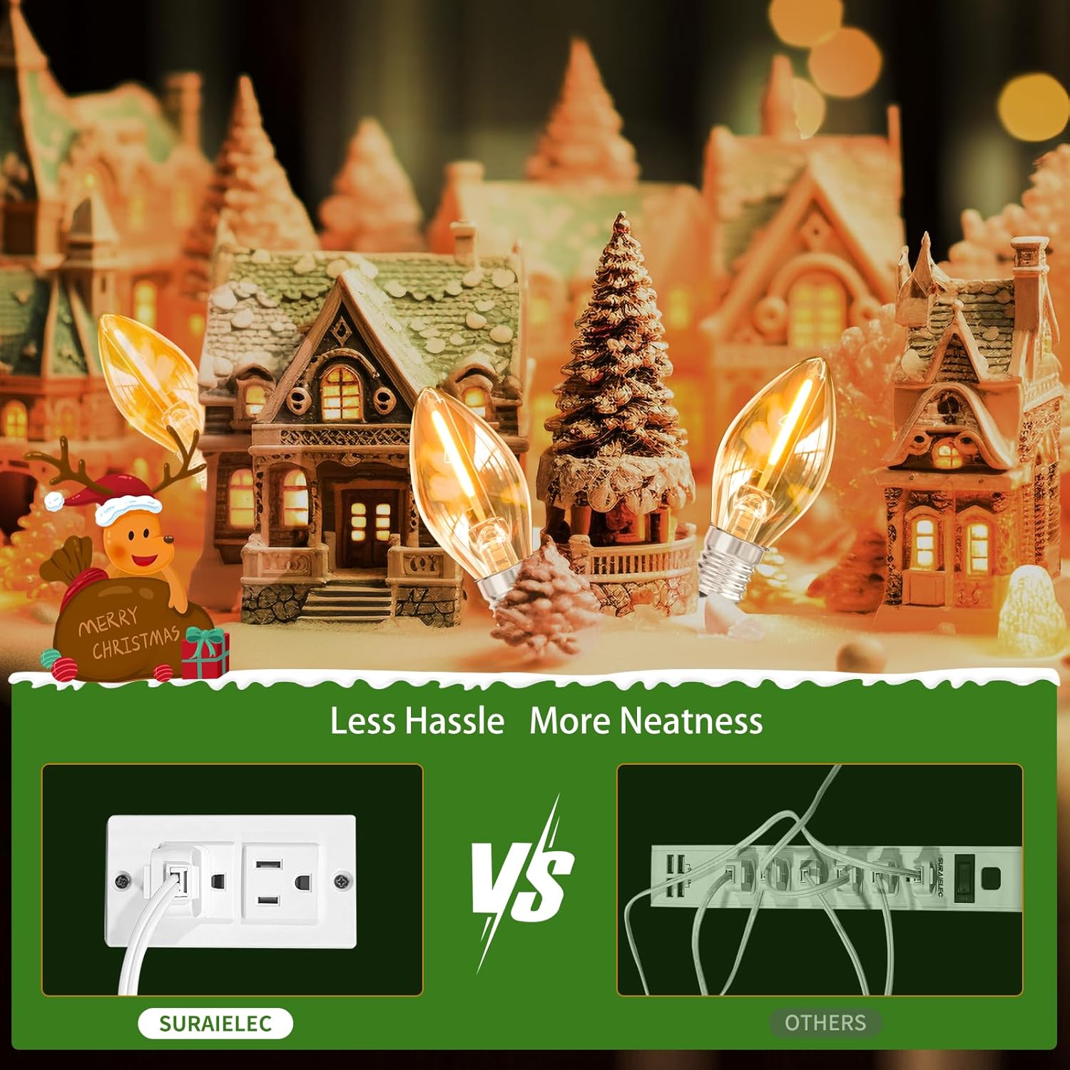 Christmas Village Lights, 10.5Ft Accessory Cord With 5 Led Light Bulb, Blow Mold Replacement Lights With Switch, C7 Ligh