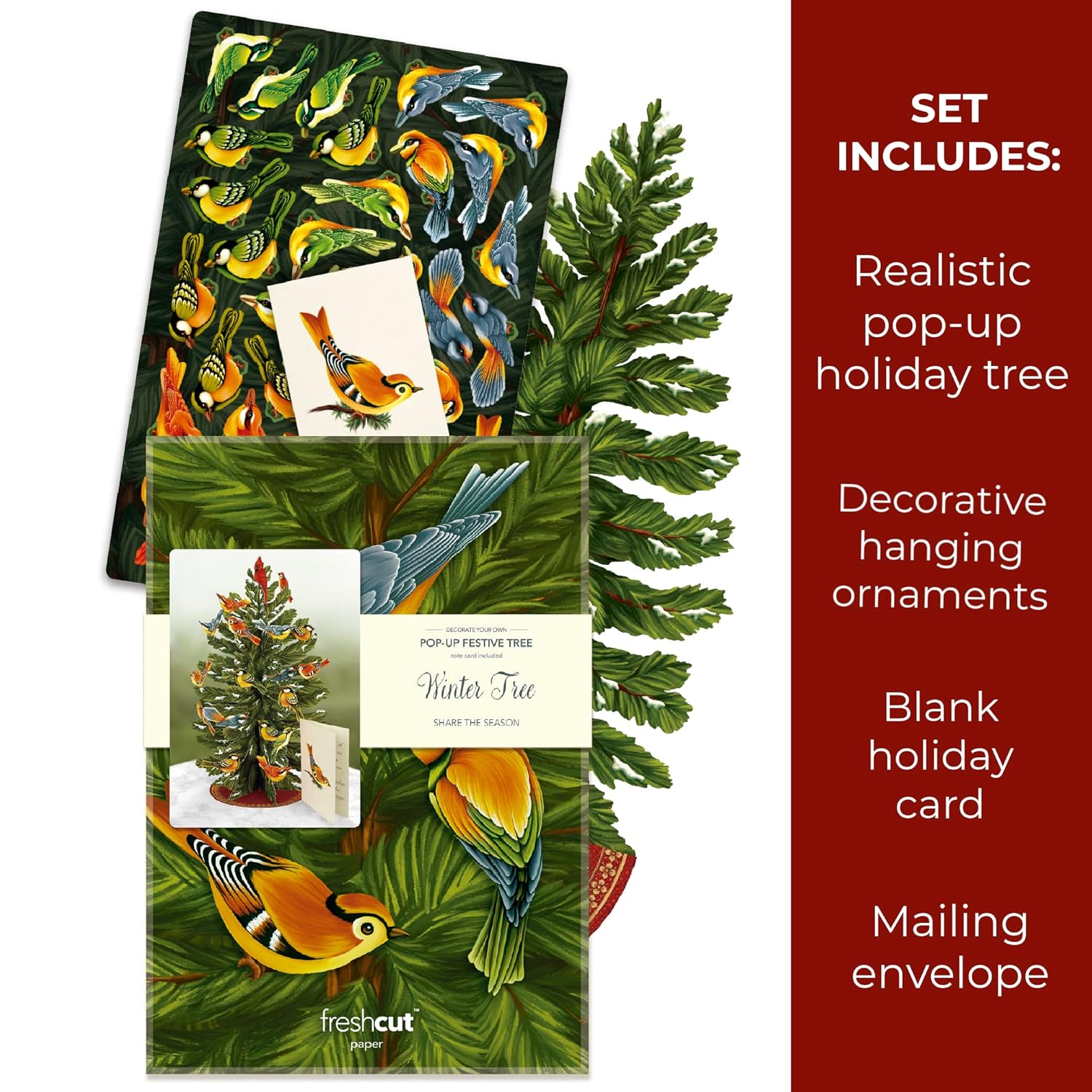 Pop Up Cards, Winter Tree, 15 Inch Life Sized 3D Popup Greeting Card, Christmas Cards, Holiday Card, Thank You Gifts, Blank Notecard & Envelope