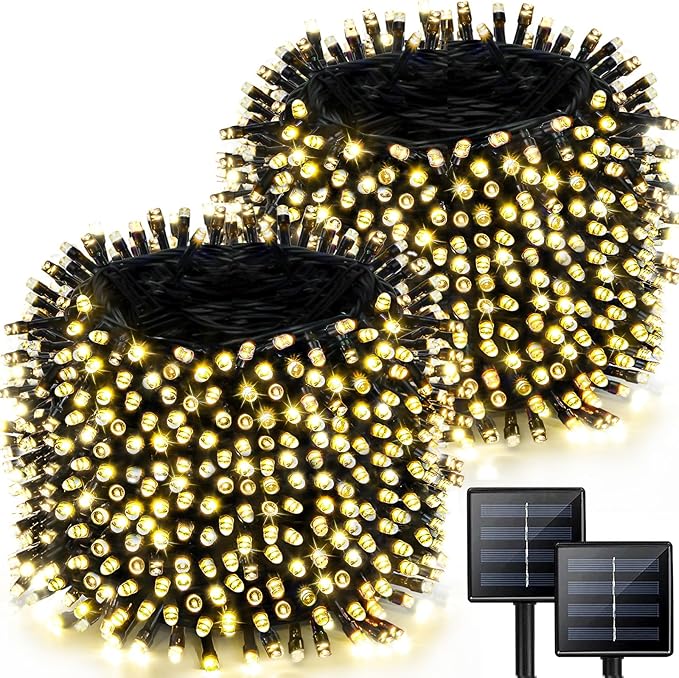 2 Pack 170FT Solar String Lights 480 LED Warm White Waterproof Christmas Twinkle Lights