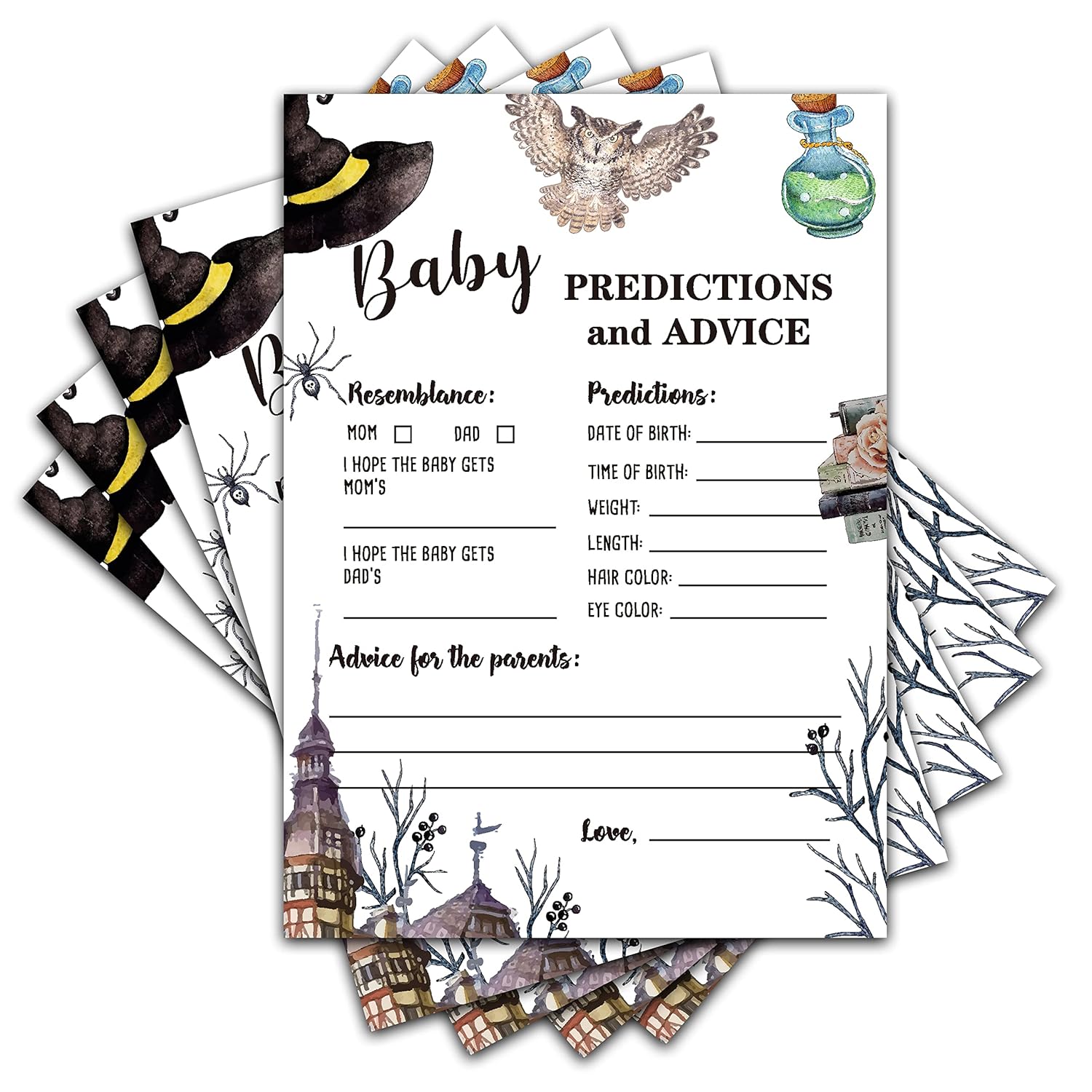 Magic School Baby Shower Party Game Baby Predictions And Advice Cards(30-Pack), Baby Gender Reveal Party Game Decoration Supplies(5"X7") - Game-E01