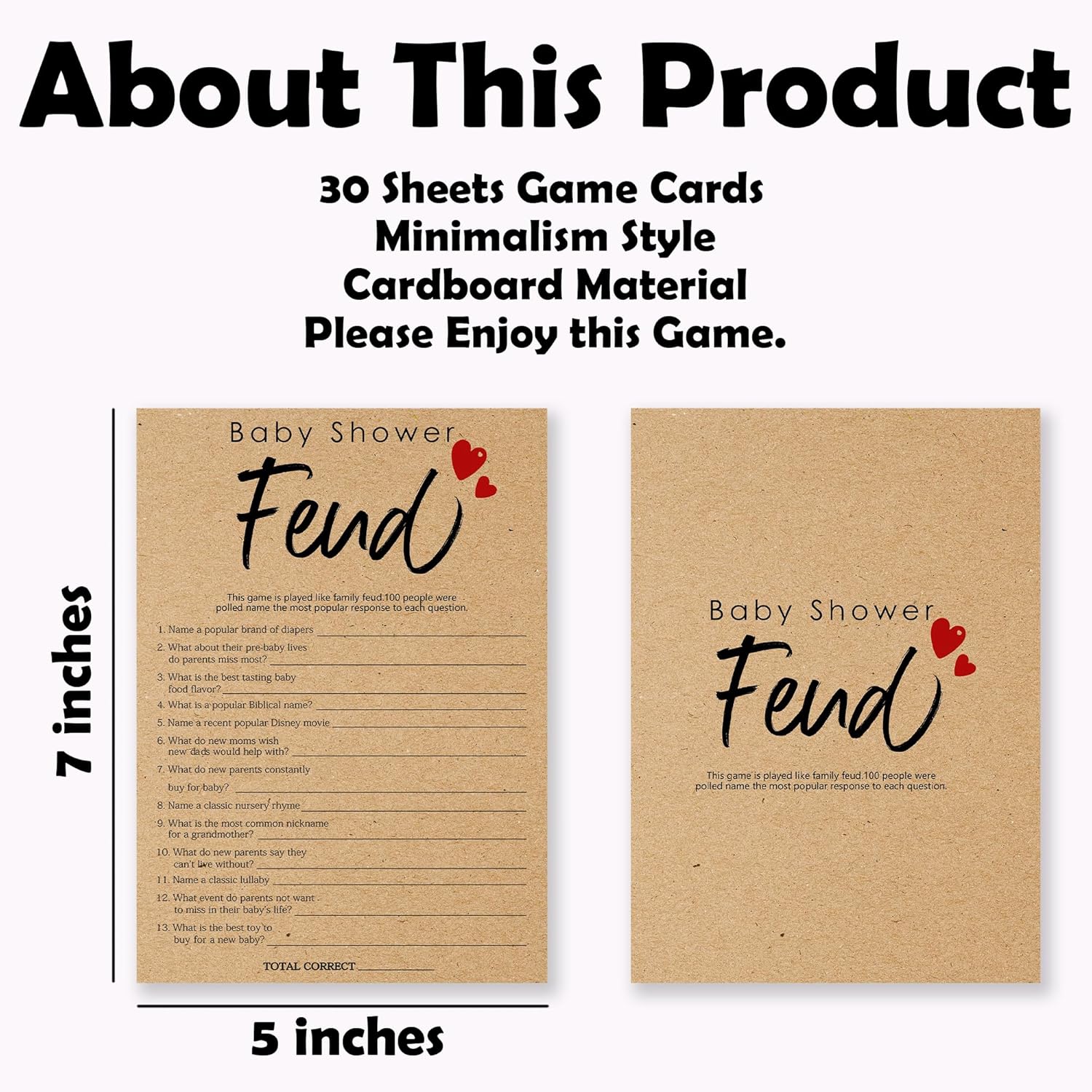 Family Feud Games For Baby Shower, 30 Kraft Paper Game Card With 2 Answer Cards For Baby Boy Girl, Baby Announcement Gender Reveal, Baby Shower Decoration And Supplies - B04