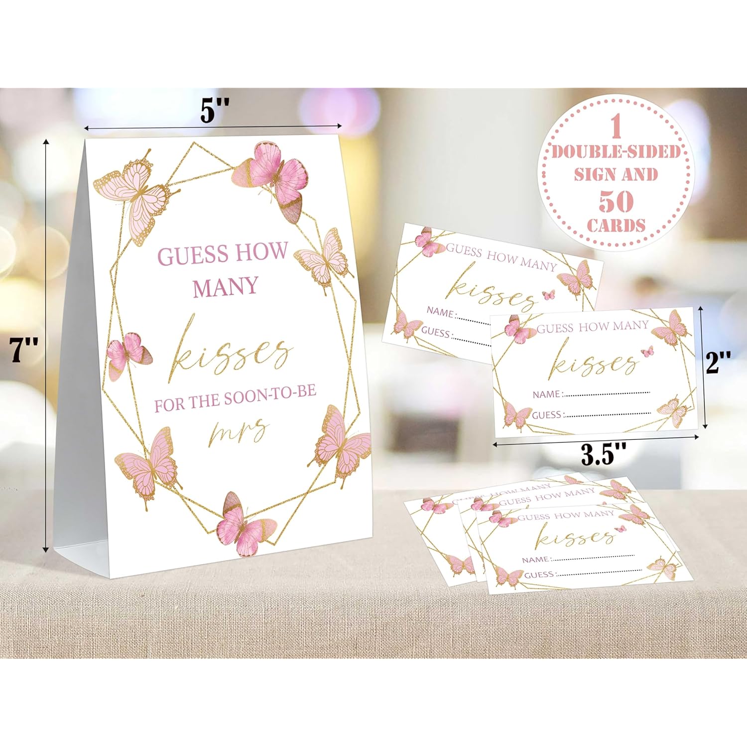 How Many Kisses Bridal Shower Game, Butterfly Bridal Shower Sign And 50 Cards, Bridal Games For Showers, Engagement Party Games, Wedding Shower Decor, Bridal Shower Gifts For Couples,2