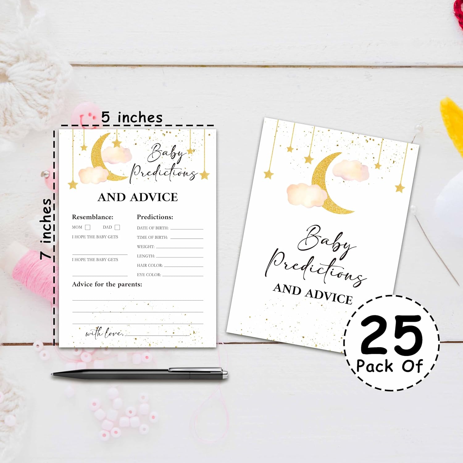 Baby Shower Party Games, Baby Predications And Advice Minimal Baby Shower Game, 25 Moon And Stars Gender Reveal Party Games Cards (5" X 7"), Over The Moon Baby Shower Supplies Decorations -06