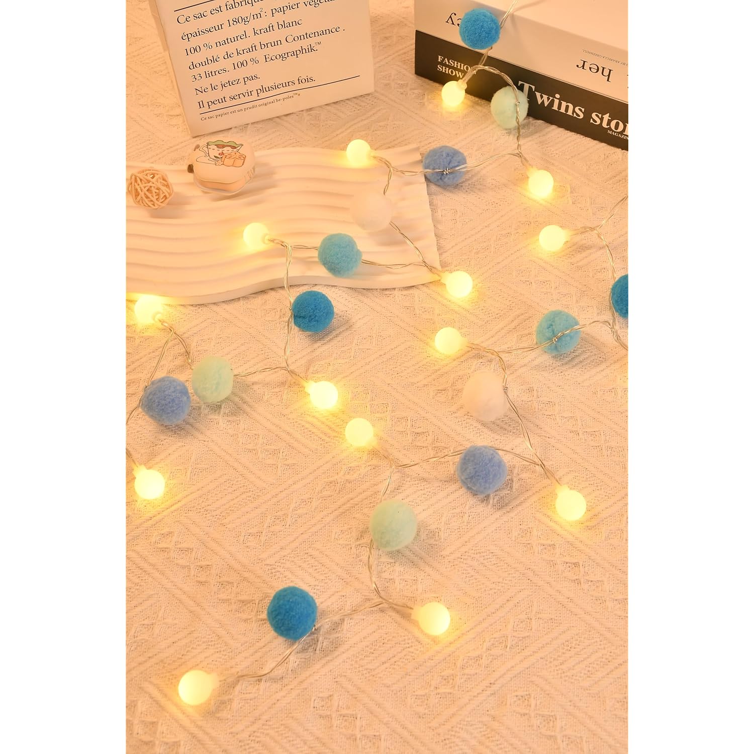 6.56Ft 20 Led 3Aa Battery Powered Globe Lights With Pom-Poms Fairy Light For Bedroom, Valentine'S Day, Wedding, Party, C