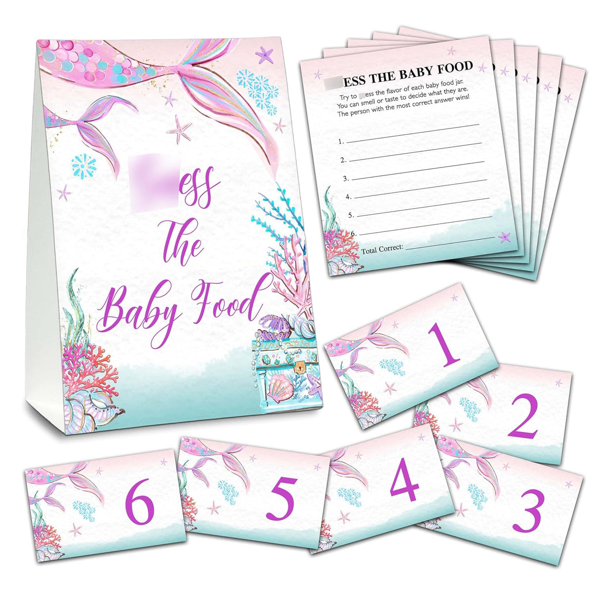 Find The Baby Food Party Games, Mermaid Baby Shower Game Set (1 Standing Sign + 20 Answer Cards + 6 Number Cards), Under The Sea Name The Food Game, Party Favors Decorations(08)