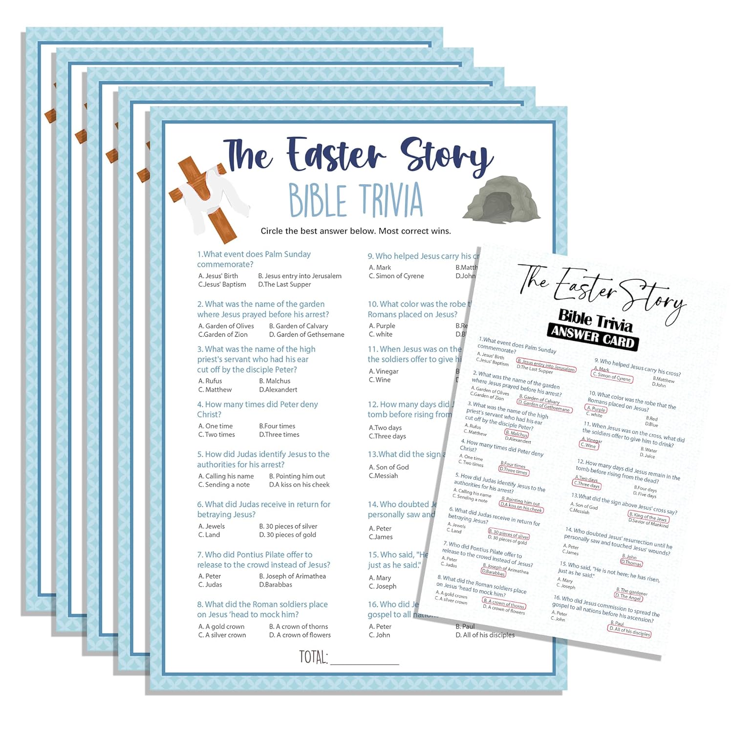 Easter Game Kit - The Easter Story - 20 Pcs Cross And Tomb Theme Bible Game Cards With 1 Answer Card For Family Easter Party Religious Activity School Sunday Activities Favors Decorations - 05