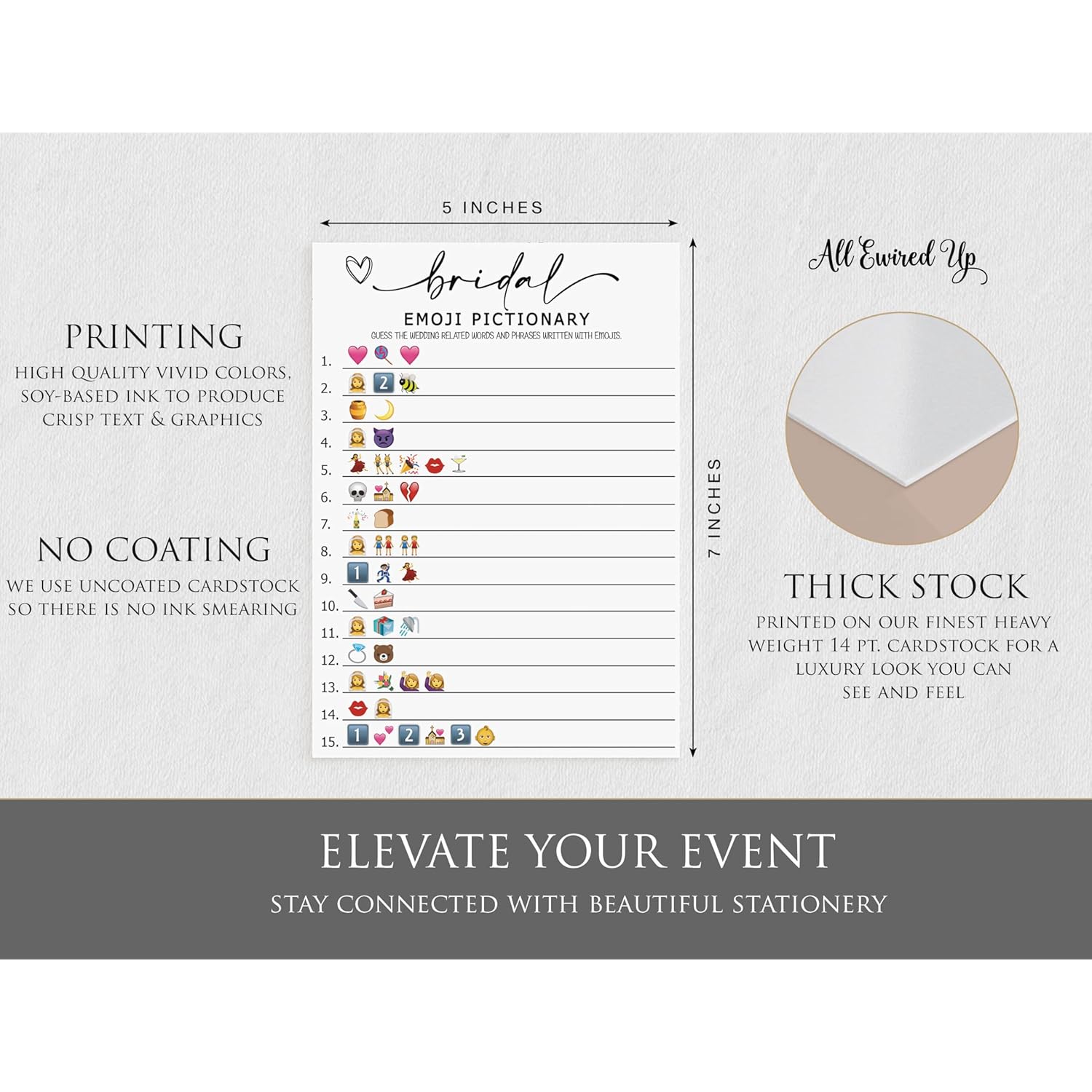 50 Bridal Shower Games Emoji Pictionary (50-Cards) Fun Wedding Game Activity, Decorations, Engagement Party, Rehearsal Dinner, Minimalist Script