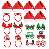 18 Pcs Christmas Glasses Glitter Headbands Hats Set, Hair Hoop Eyewear Eyeglasses Frame Santa Hat Photo Props For Christmas Party Favors Holiday Photos Booth
