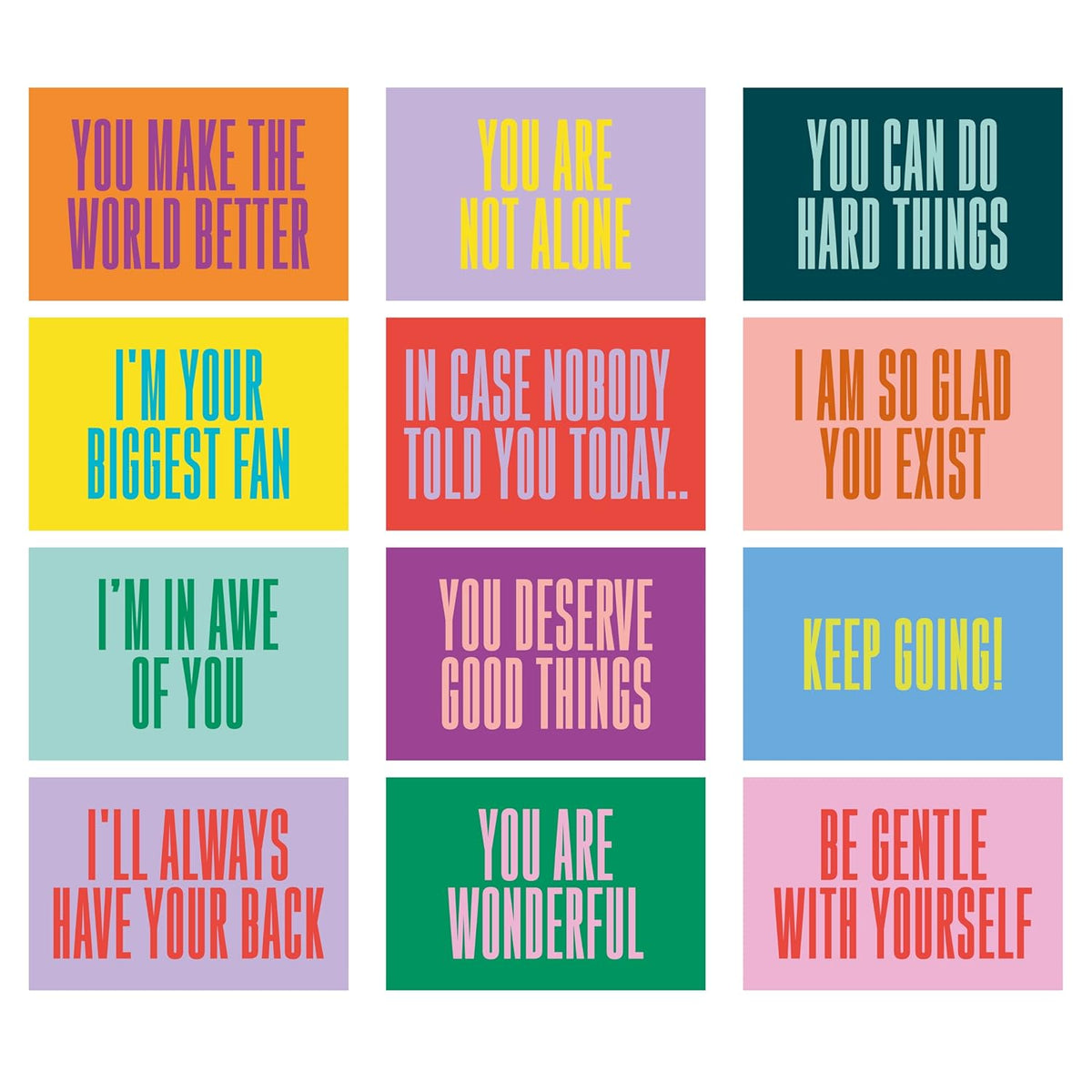 Encouragement Card Pack - Set Of 24 - Bold Bright Modern - Spirituality Positivity Any Occasion - 2 Of Each With Envelopes