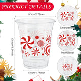50 Pcs 12Oz Christmas Plastic Cups,Red White Christmas Peppermint Candy Cane Disposable Clear Plastic Cups Juice Soda Beverage Party Favors For Merry Xmas Holiday Themed Decorations Supplies