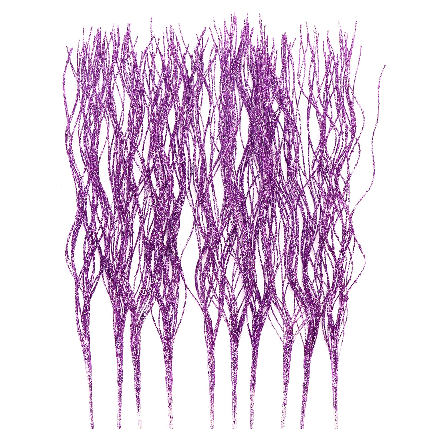 10 Pcs Glitter Christmas Picks Sprays Sparkle Curly Ting Branches Decorative Sticks Stems Artificial Curly Wispy Willow Twigs For Christmas Tree Vase Fillers Crafts Garland Home Decor (Purple, 10)