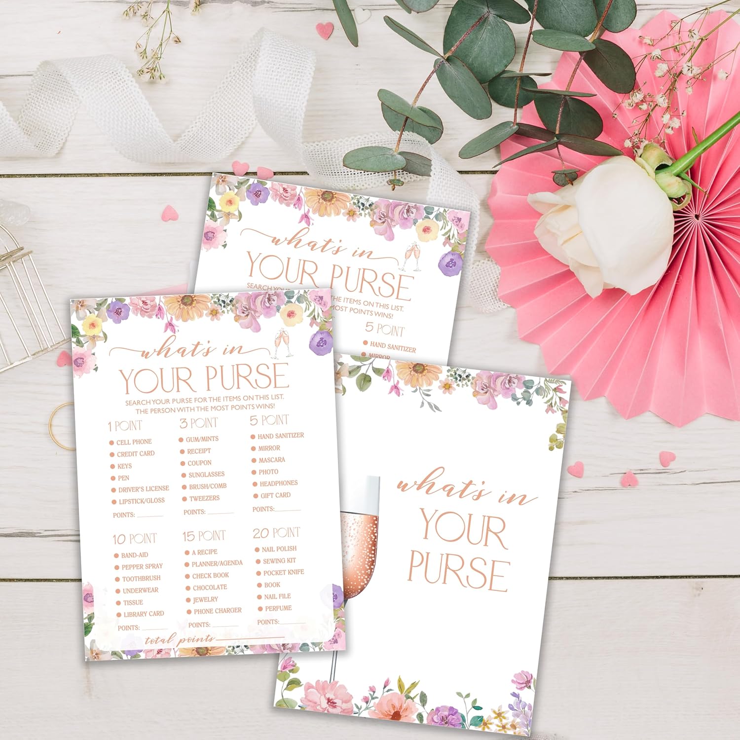 Bridal Shower Games, Wildflowers Games, What'S In Your Purse Game, Bachelorette Party Decorations, Engagement Party Supplies, Couple Shower Ideas, Spring Flowers Wedding Game For 25 Guests-13