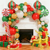 130Pcs Christmas Balloon Garland Arch Kit, With Gold Red Green White Balloons Candy Balloon Sequin Balloons Moose Sleigh Balloon For Christmas Party Decorations Supplies (23"Set)