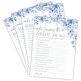 Who Knows The Bride Best Bridal Shower Game - Blue Floral - 30 Pcs Double-Sided Fill-In Wedding Game Cards For Newlyweds, Engagement Party Activities & Decorations -A06