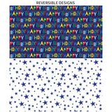 Reversible Birthday Wrapping Paper For Boys Girls Kids Adults Baby Shower Holiday - Colorful Happy Birthday Lettering And Stars Design - Gift Wrap Paper Roll, 17.7 Inch X 33 Feet