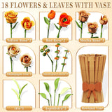 Flowers Set With Vase For Adults Compatible With Lego Flowers, Icon Roses Bouquet Botanical Collection Kits Artificial Flower Set, Valentines Day Gifts For Her Him Kids 14+, Home Office Decorations