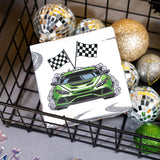 Race Car Birthday Wrapping Paper - 12 Sheet - Flames, Checkered Flags, Happy Birthday Text, Racing Cars & Tire Tread Pattern For Kids, Boys, Racing Lover - 27.5 X 19.6 Inches Per Sheet