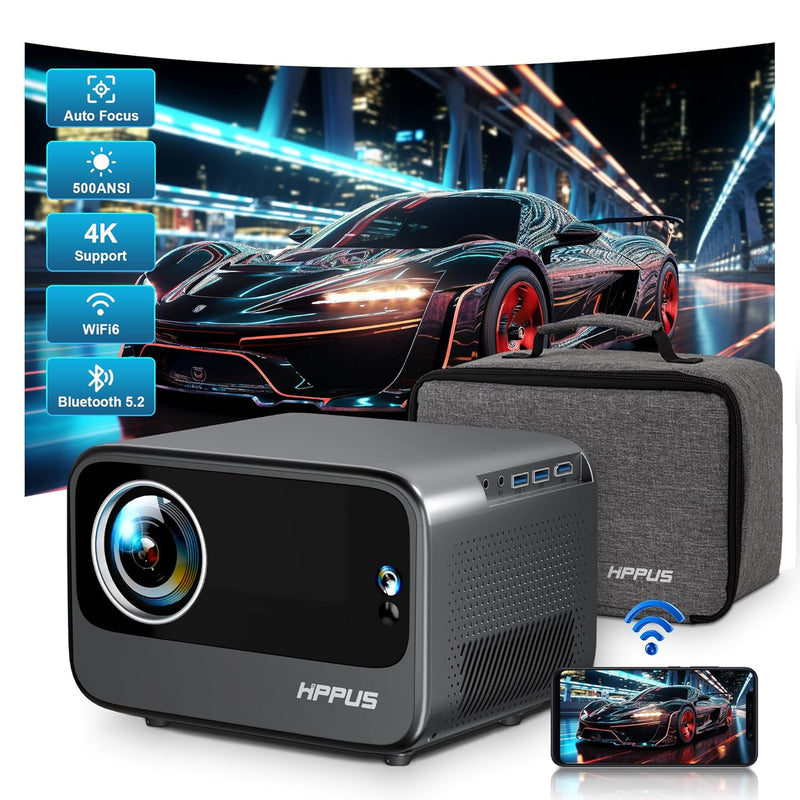 4K Projector, Auto Focus/Keystone, Android OS, 1080P, WiFi 6, Bluetooth, 300"