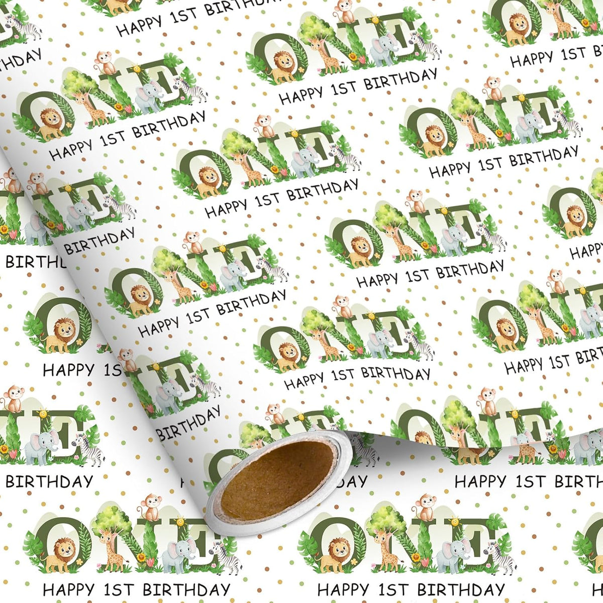Age 1 Gift Wrapping Paper Roll Wild One 1St Birthday Wrapping Paper Jungle Animals Birthday Gift Wrap With Jungle Animals Design For Baby Shower Xmas Holiday Party Supplies, 17 Inch ×16.4 Feet