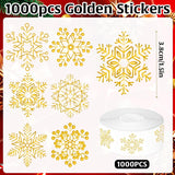1000Pcs Gold Christmas Stickers Label Roll - Snowflake Holiday Labels 1.5In For Cards, Xmas Winter Merry Christmas Gifts Envelope Decors 6 Styles