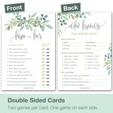 Bridal Shower Games - Wedding Shower Games - 4 Games For 25 Guests - Double Sided Cards - Eucalyptus