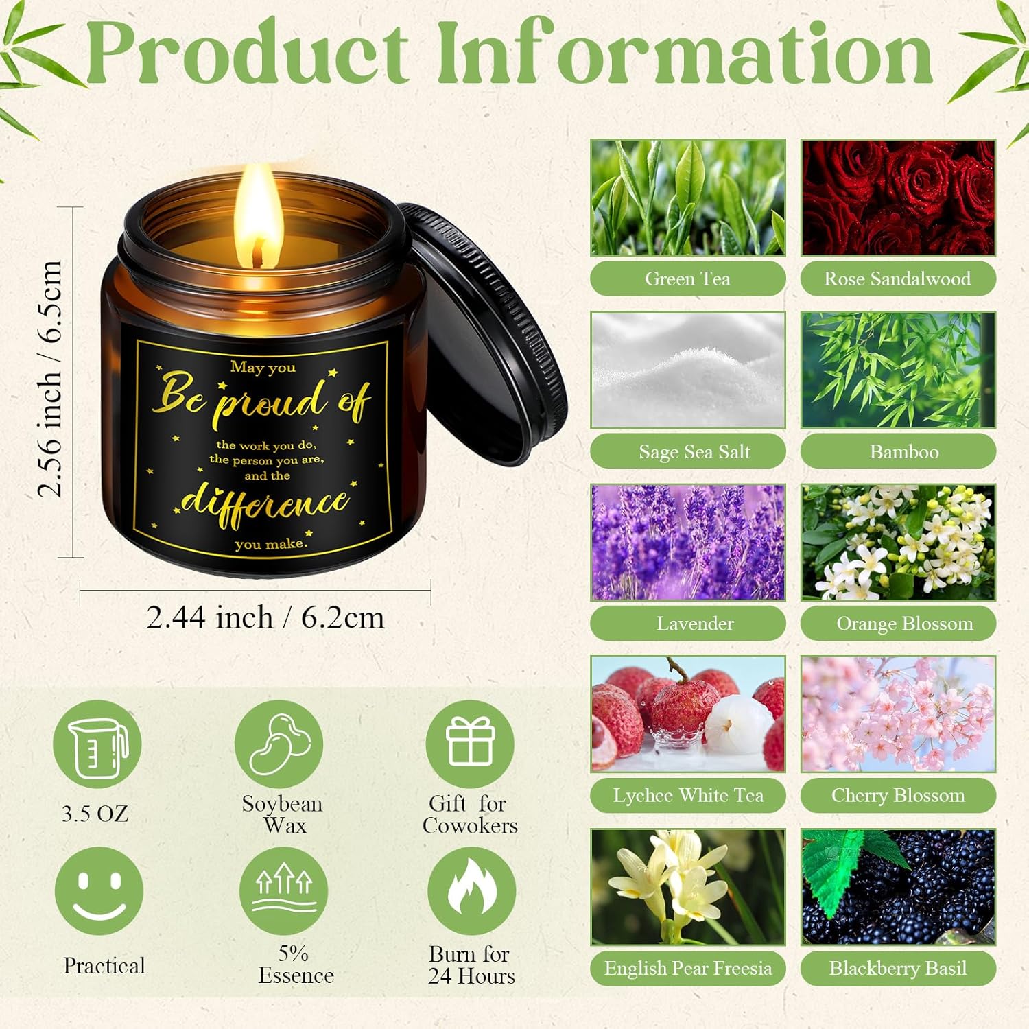 10 Pcs Employee Appreciation Gifts Inspirational Jars Scented Soy Candles Bulk 3.5 Oz Thank You Candles For Coworker Staff Social Worker Volunteer Team 2025 Nurse Week Teacher Gifts