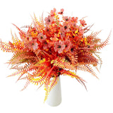 Artificial Fall Flowers ,12Pcs Thanksgiving Decorations, Outdoor Uv Resistat Silk Violet Boston Fern Flowers Bunches,Fake Mums Faux Plants For Outside Garden Front Porch Sidewalk Window Box (Orange-2)