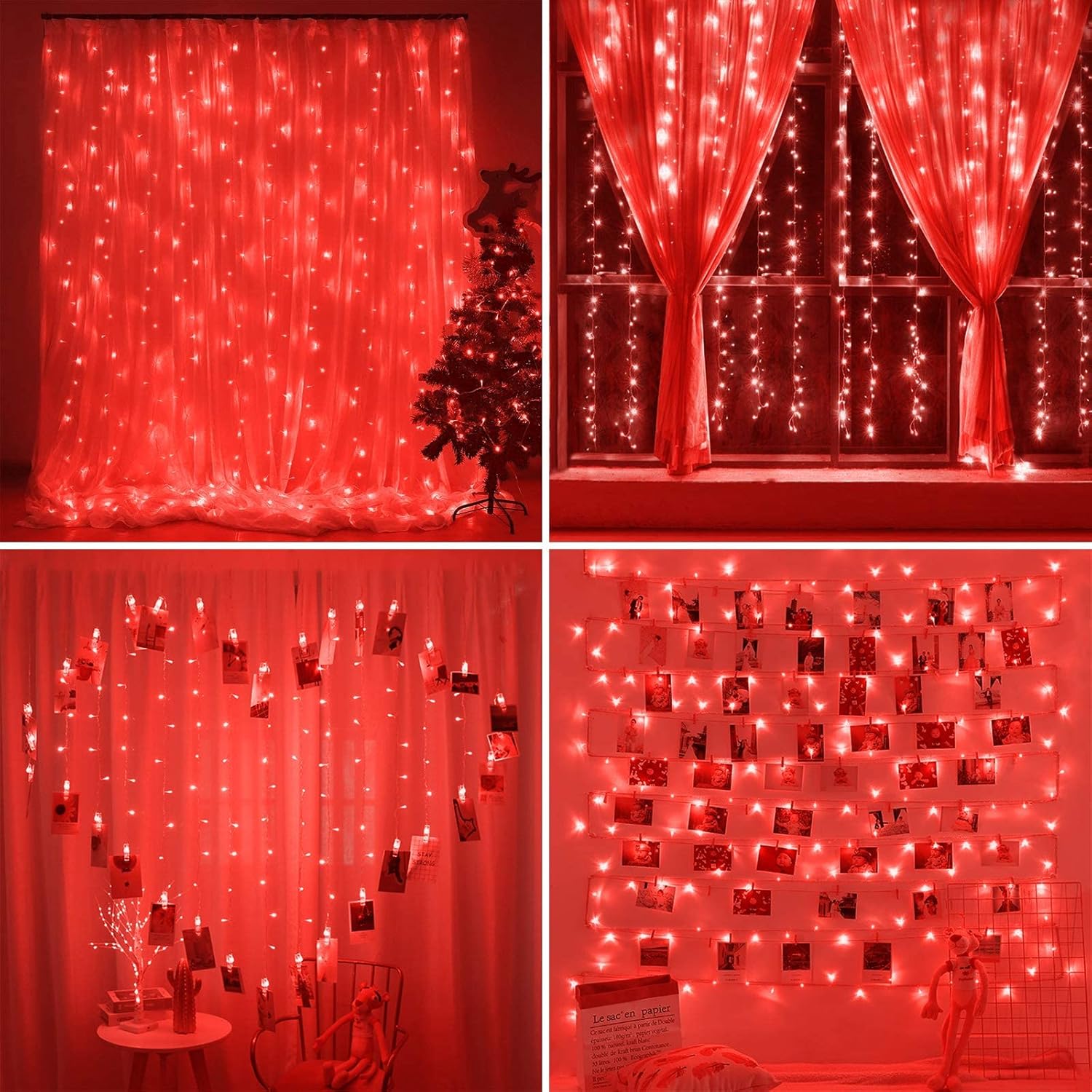 Led Curtain Lights Christmas, 300 Leds 9.8Ft X 9.8Ft Usb Curtain String Light With 8 Lighting Modes Wall Lights With Rem