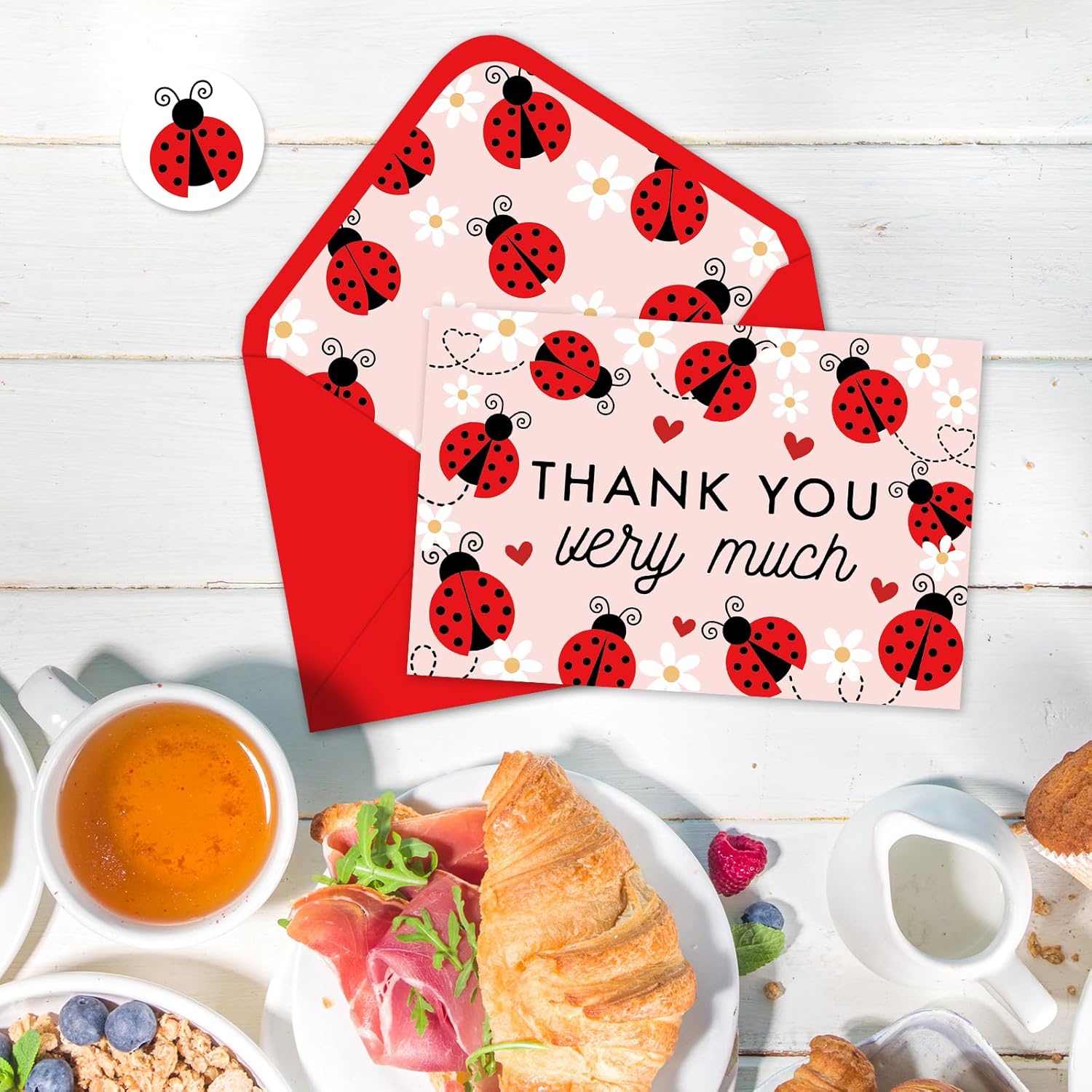 24 Pcs Ladybugs With Daisy Thank You Cards Greeting Cards With Envelopes Stickers Red Pink Blank Note Card For Wedding Business Graduation Bridal Baby Shower Birthday Party, 4 X 6 Inch