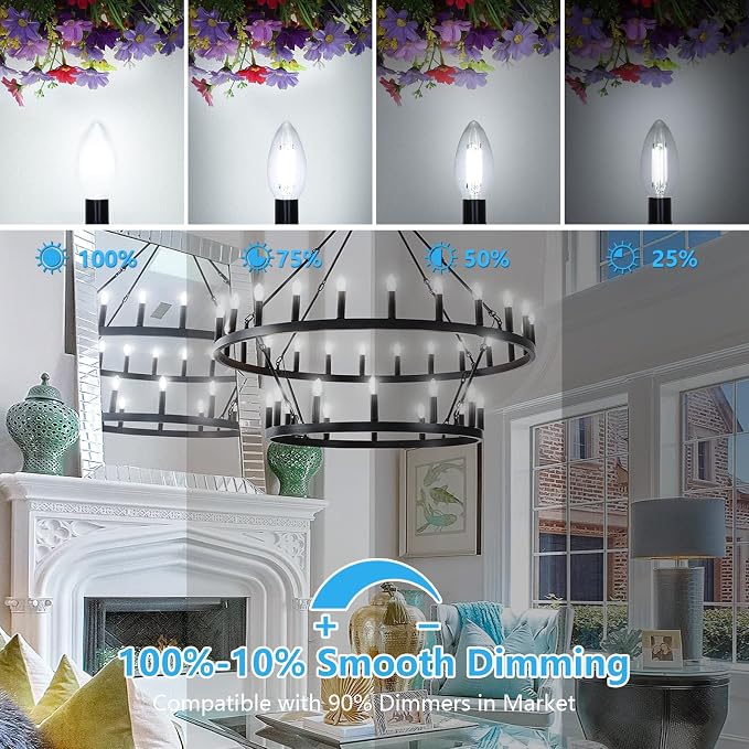 Dimmable E12 LED Candelabra Bulbs 60W Equivalent Daylight White 5000K Chandelier Light Bulbs 12 Pack