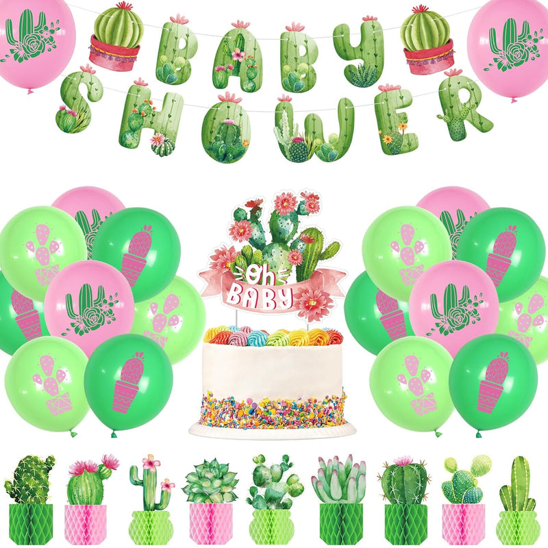 29Pcs Green Baby Shower Party Centerpieces For Boys Girls,Cactus Honey