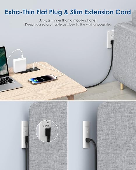 Recessed Power Strip 30W USB C 2 Outlets 4 USB Ports 6FT Cord Black