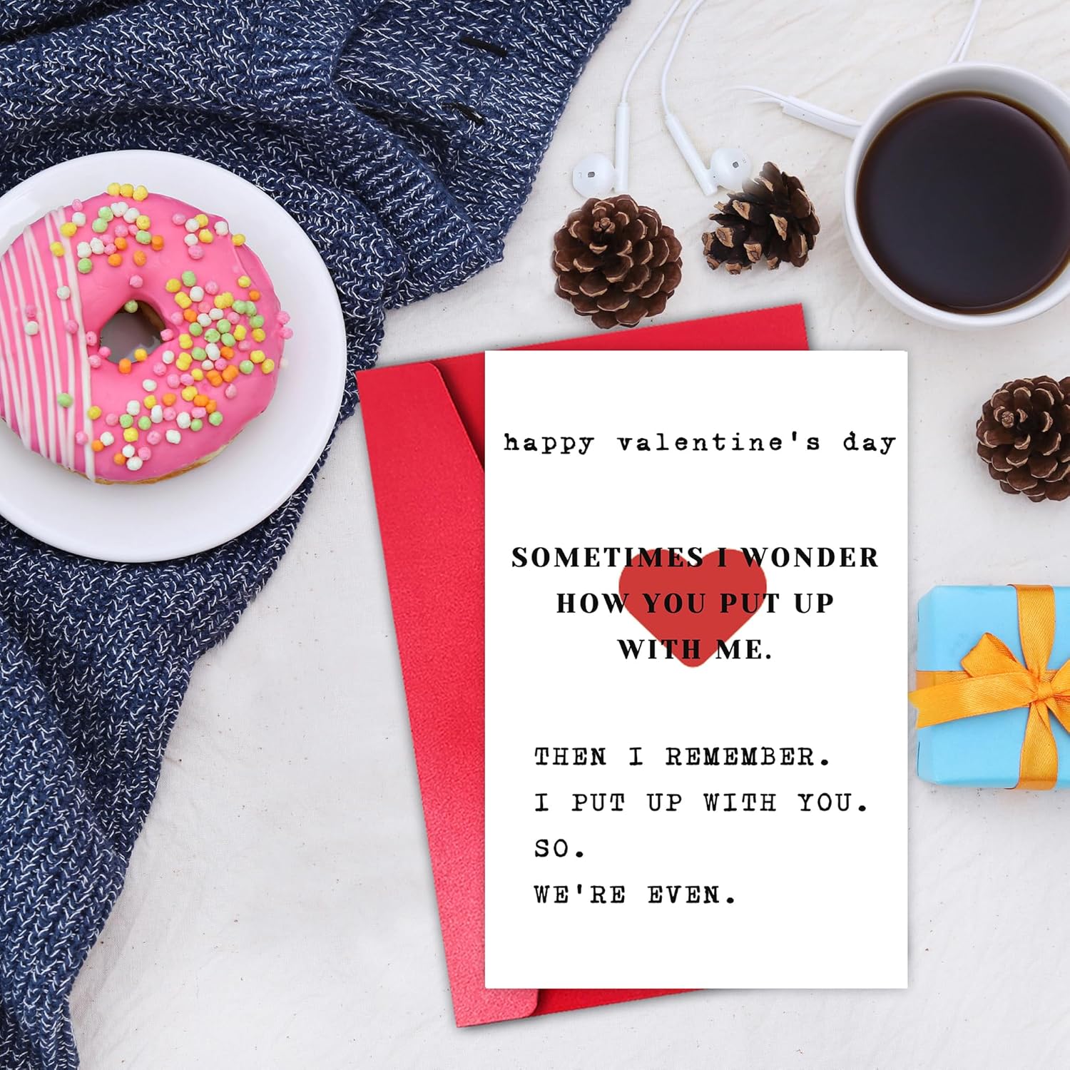 Happy Valentine’S Day Card For Husband Men, Funny Valentines Day Card From Wife Women, We’Re Even