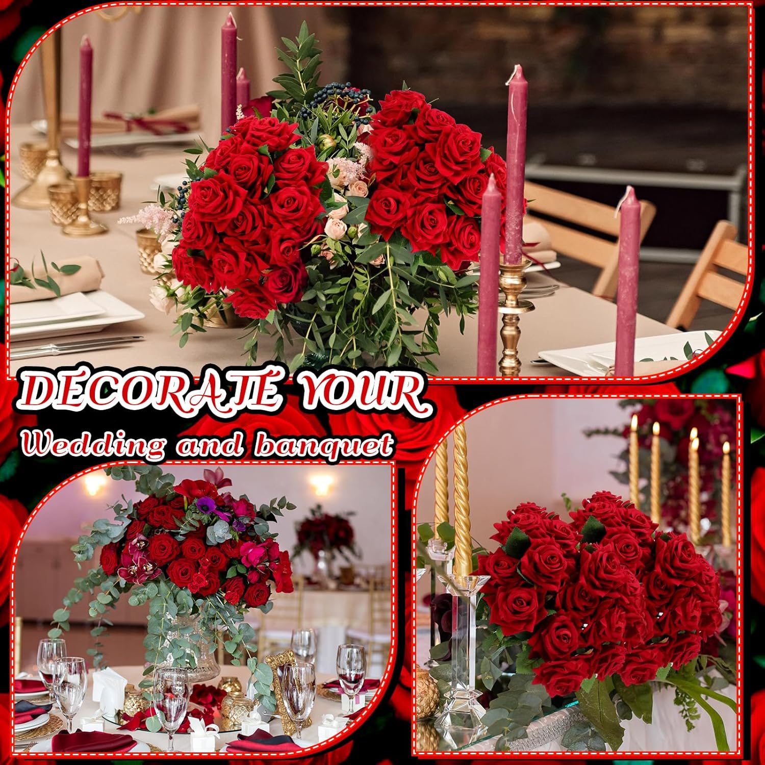 50 Pcs Valentine'S Day Artificial Rose Flower Bulk Velvet Silk Fake Rose Flowers With Long Stem Bouquet Real Looking Diy For Wedding Centerpieces Valentine Garden Home Party Decor(Red)