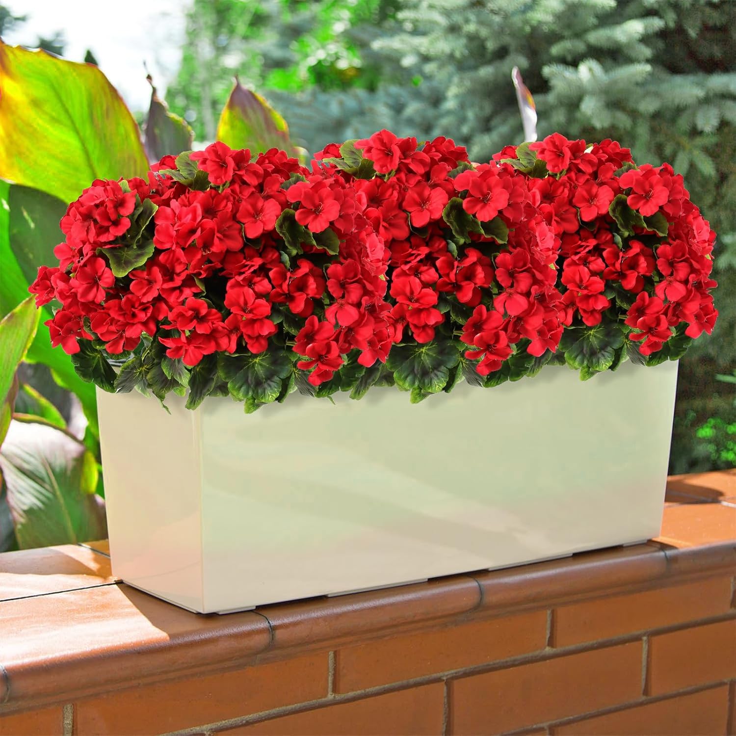 3Pcs Artificial Geranium Flowers For Outdoors 18" Silk Red Flowers Faux Geraniums Spring Decor Uv Resistant Fake Flowers Garden Plants For Home Garden Porch Planter Wedding Table Decor