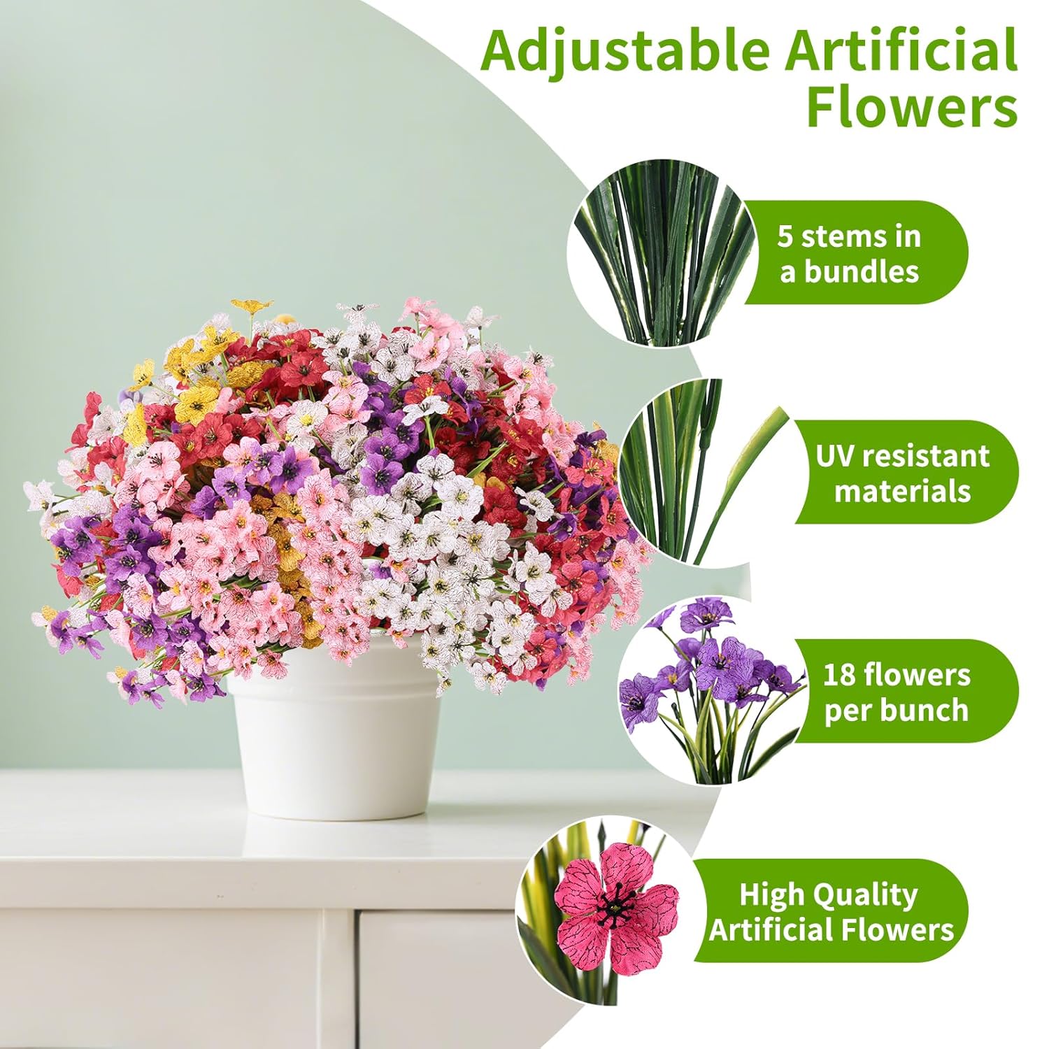 22 Bundles Artificial Flowers Outdoor, Faux Silk Flowers For Outdoors Outside Front Porch Hanging Planter Window Box Garden Decoration(Multi-Colour)