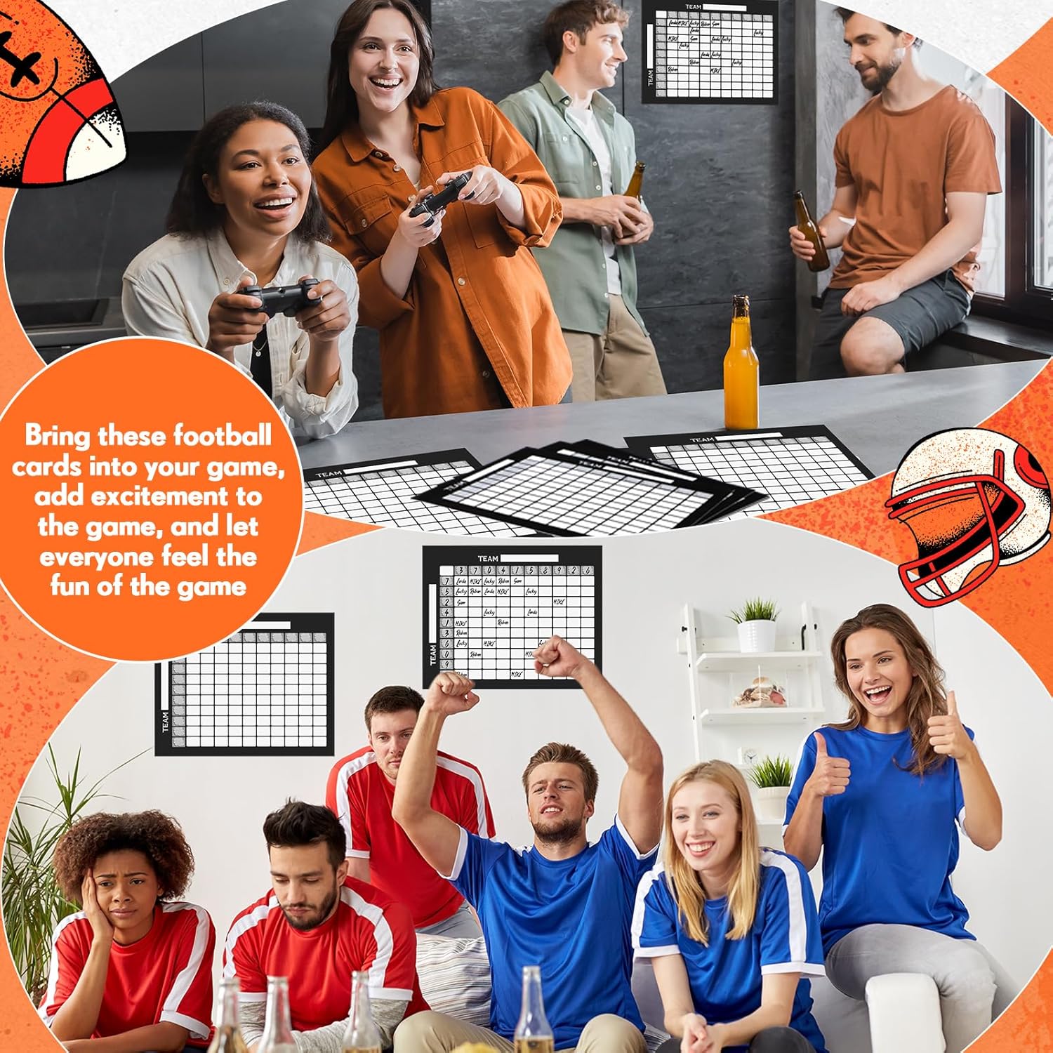 10 Pack 18.9 X 16.9'' Large Football Squares Board For Football Pool Poster 100 Grids Poster Cards Sports Strip Cards Scratch Off Pull Tabs Sport Game Bet For Baseball Party Favor